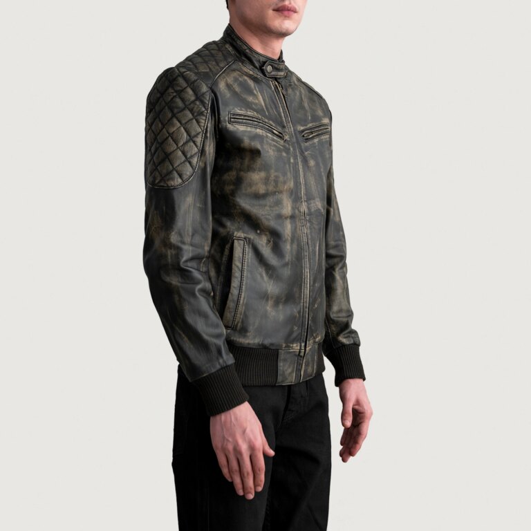 Mens Sven Distressed Brown Leather Bomber Jacket Side Pose-3-1724139039536